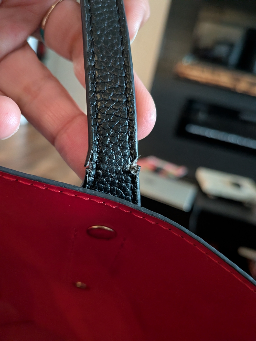 Coach Reversible Market Tote in Black Pebble Leather & True Red - Picture 9 of 16
